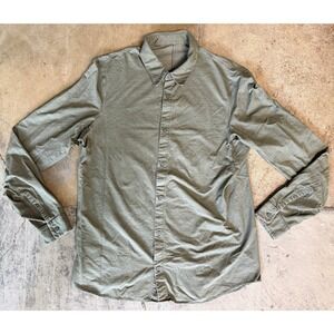 LULULEMON Mens Olive Green Long Sleeve Button Down Tech Shirt Regular Fit Large